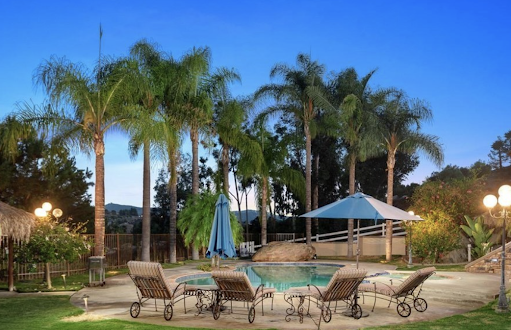 A view of the pool at Worthy Wellness Center's sober living home in California.